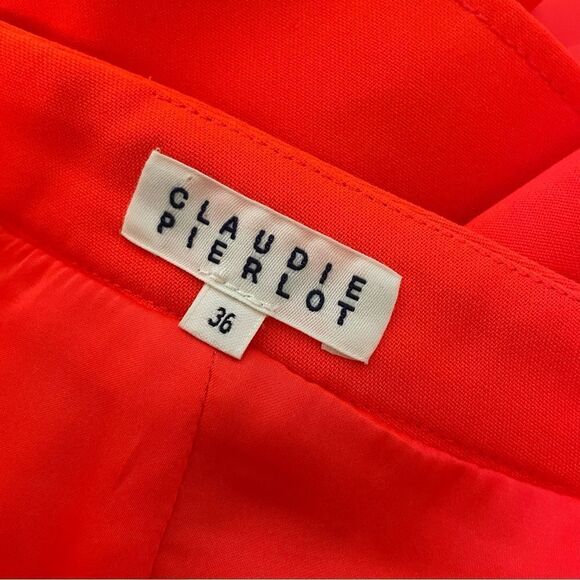 Claudie Pierlot Neon Orange Pleated Zip Pocketed Mini Skirt Size 36EU or US 4 - Picture 7 of 7